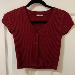 YesStyle Maroon Button-Up Crop Top